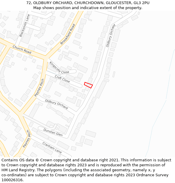 72, OLDBURY ORCHARD, CHURCHDOWN, GLOUCESTER, GL3 2PU: Location map and indicative extent of plot