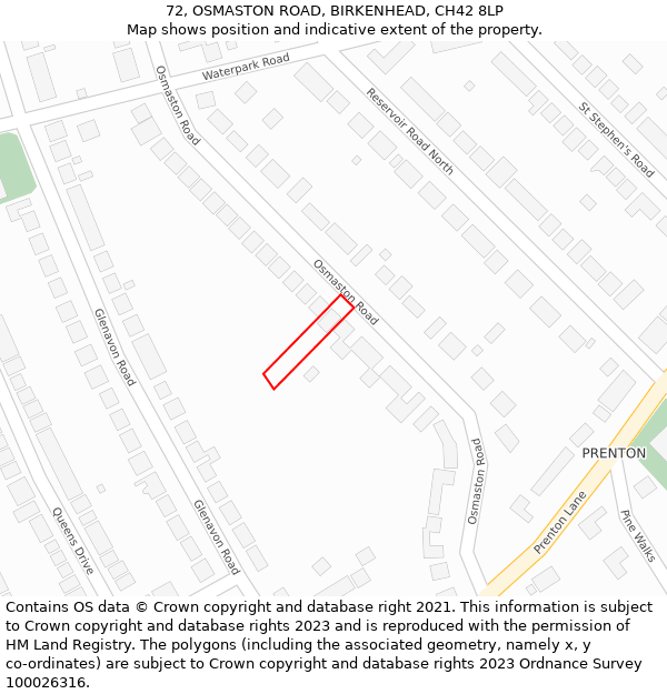 72, OSMASTON ROAD, BIRKENHEAD, CH42 8LP: Location map and indicative extent of plot