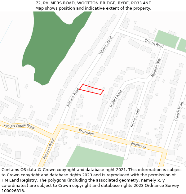 72, PALMERS ROAD, WOOTTON BRIDGE, RYDE, PO33 4NE: Location map and indicative extent of plot