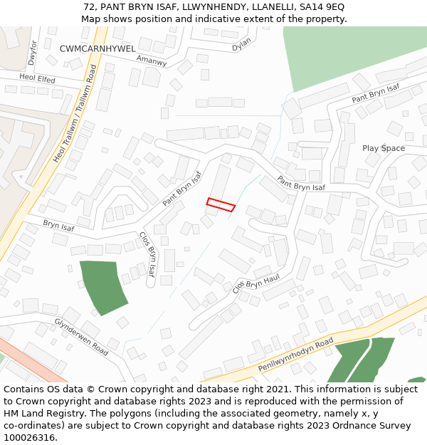 72, PANT BRYN ISAF, LLWYNHENDY, LLANELLI, SA14 9EQ: Location map and indicative extent of plot