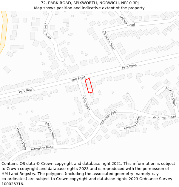 72, PARK ROAD, SPIXWORTH, NORWICH, NR10 3PJ: Location map and indicative extent of plot