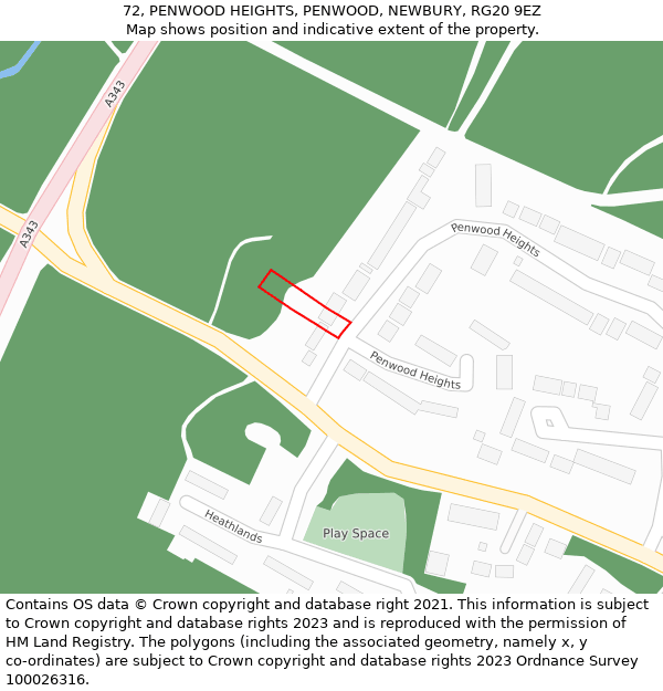 72, PENWOOD HEIGHTS, PENWOOD, NEWBURY, RG20 9EZ: Location map and indicative extent of plot