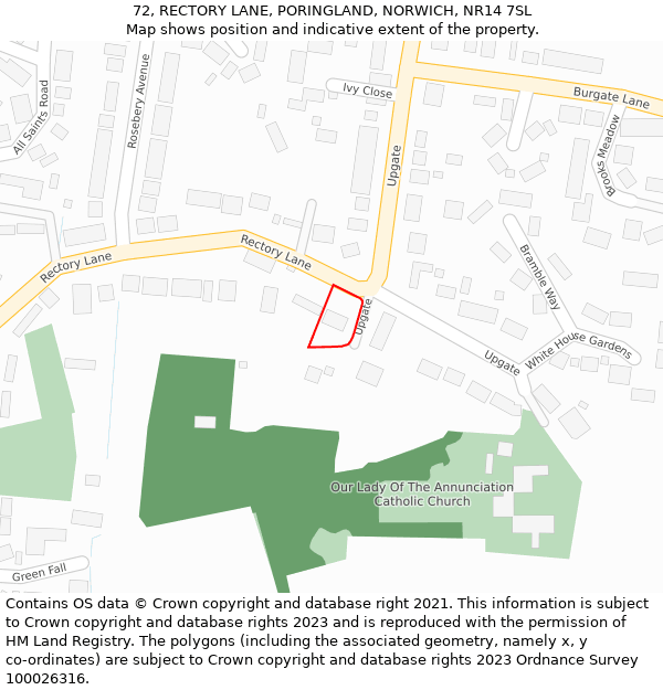 72, RECTORY LANE, PORINGLAND, NORWICH, NR14 7SL: Location map and indicative extent of plot