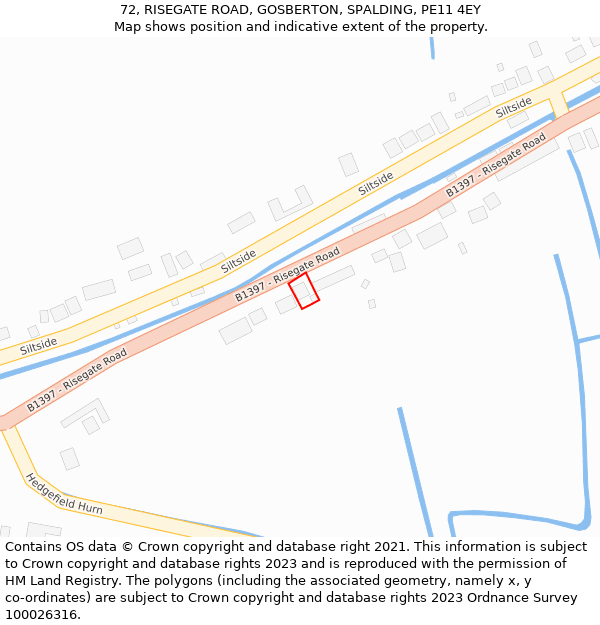 72, RISEGATE ROAD, GOSBERTON, SPALDING, PE11 4EY: Location map and indicative extent of plot