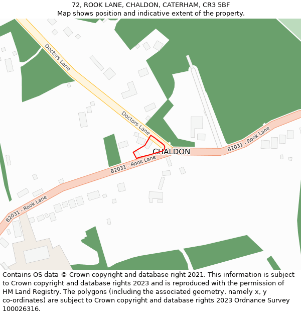 72, ROOK LANE, CHALDON, CATERHAM, CR3 5BF: Location map and indicative extent of plot