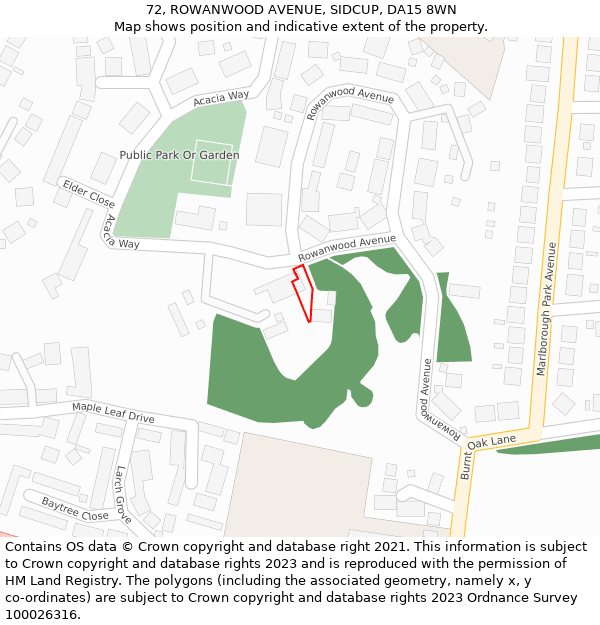 72, ROWANWOOD AVENUE, SIDCUP, DA15 8WN: Location map and indicative extent of plot