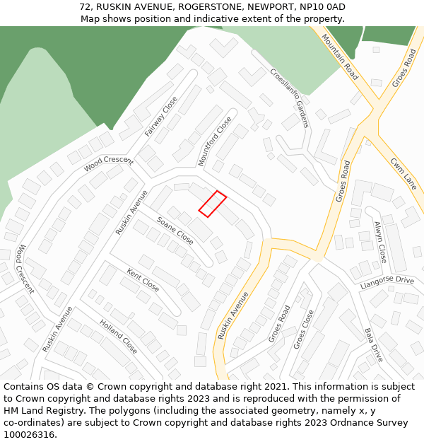 72, RUSKIN AVENUE, ROGERSTONE, NEWPORT, NP10 0AD: Location map and indicative extent of plot