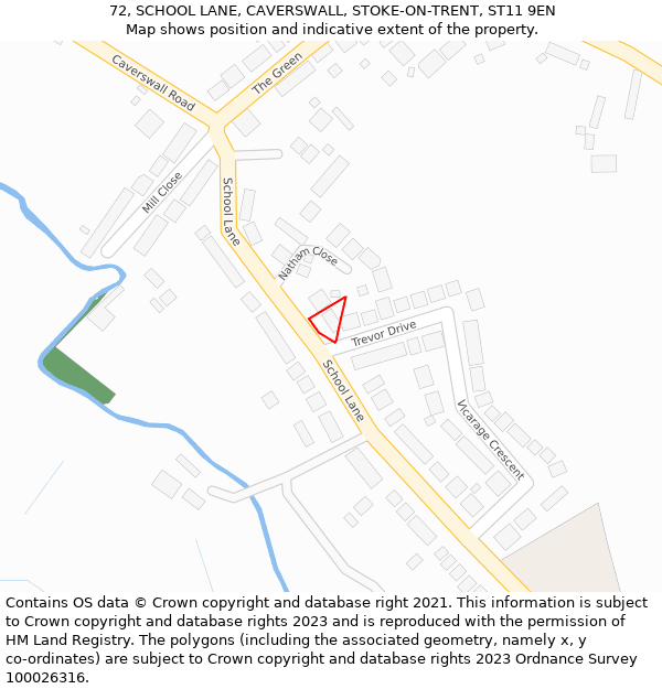 72, SCHOOL LANE, CAVERSWALL, STOKE-ON-TRENT, ST11 9EN: Location map and indicative extent of plot