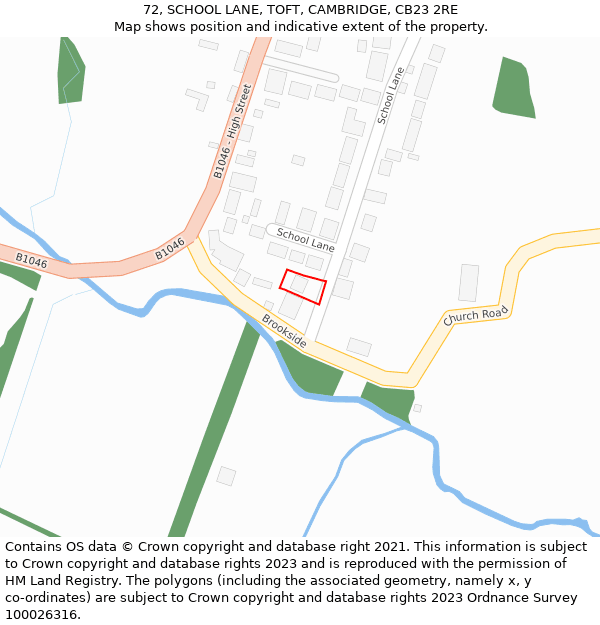 72, SCHOOL LANE, TOFT, CAMBRIDGE, CB23 2RE: Location map and indicative extent of plot