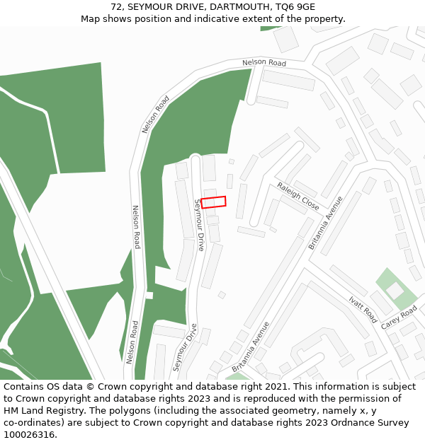 72, SEYMOUR DRIVE, DARTMOUTH, TQ6 9GE: Location map and indicative extent of plot