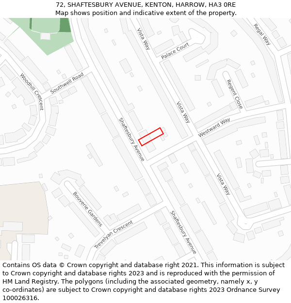 72, SHAFTESBURY AVENUE, KENTON, HARROW, HA3 0RE: Location map and indicative extent of plot