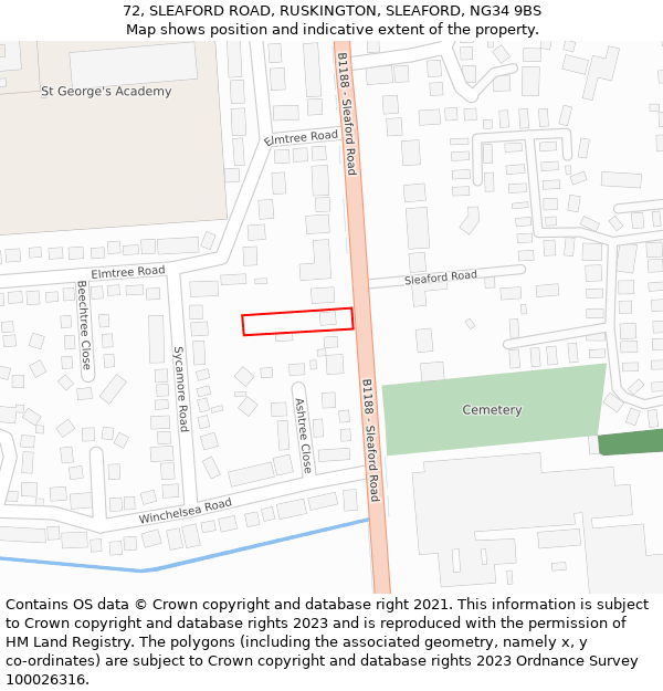 72, SLEAFORD ROAD, RUSKINGTON, SLEAFORD, NG34 9BS: Location map and indicative extent of plot
