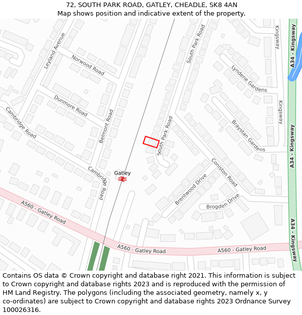 72, SOUTH PARK ROAD, GATLEY, CHEADLE, SK8 4AN: Location map and indicative extent of plot