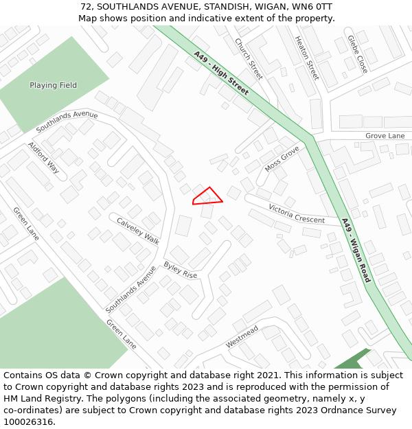 72, SOUTHLANDS AVENUE, STANDISH, WIGAN, WN6 0TT: Location map and indicative extent of plot