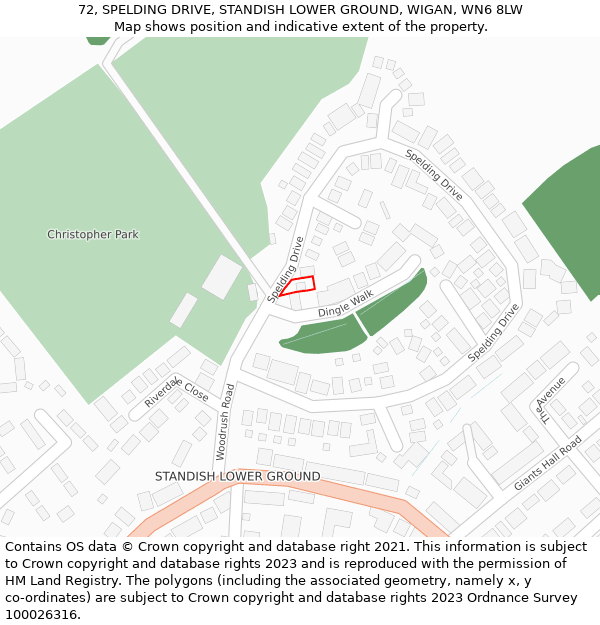 72, SPELDING DRIVE, STANDISH LOWER GROUND, WIGAN, WN6 8LW: Location map and indicative extent of plot