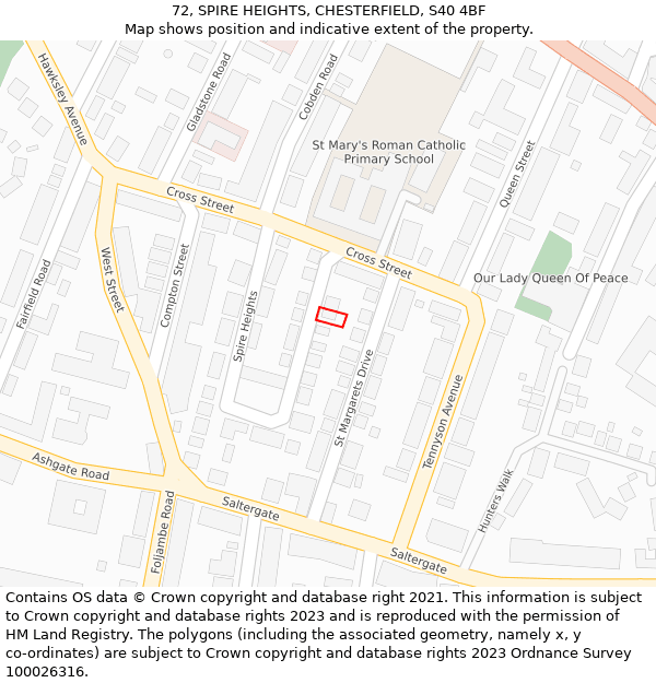 72, SPIRE HEIGHTS, CHESTERFIELD, S40 4BF: Location map and indicative extent of plot