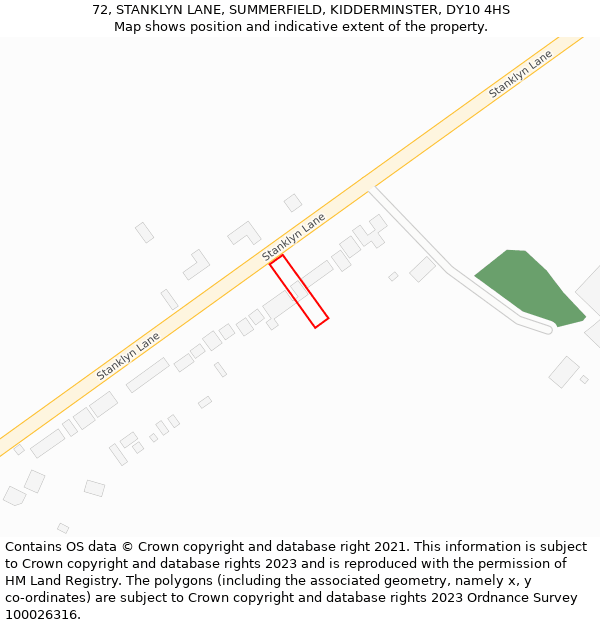 72, STANKLYN LANE, SUMMERFIELD, KIDDERMINSTER, DY10 4HS: Location map and indicative extent of plot