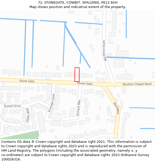 72, STONEGATE, COWBIT, SPALDING, PE12 6AH: Location map and indicative extent of plot