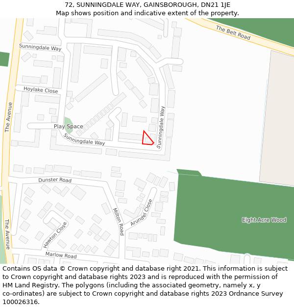 72, SUNNINGDALE WAY, GAINSBOROUGH, DN21 1JE: Location map and indicative extent of plot