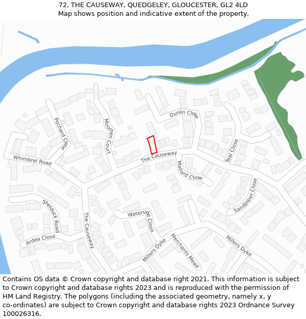 72, THE CAUSEWAY, QUEDGELEY, GLOUCESTER, GL2 4LD: Location map and indicative extent of plot