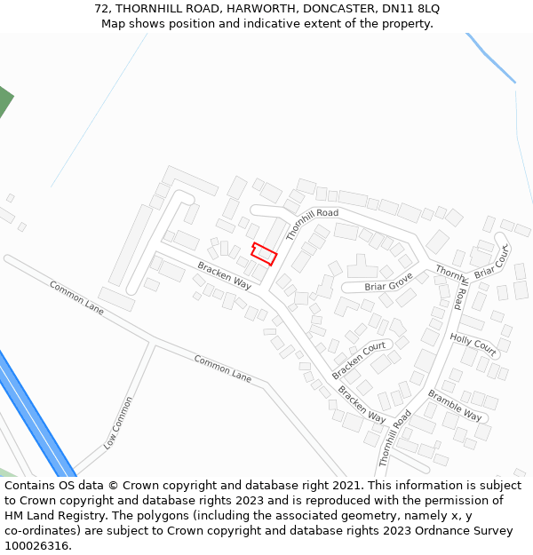 72, THORNHILL ROAD, HARWORTH, DONCASTER, DN11 8LQ: Location map and indicative extent of plot