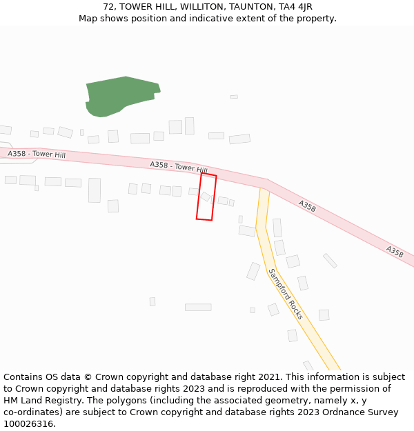 72, TOWER HILL, WILLITON, TAUNTON, TA4 4JR: Location map and indicative extent of plot