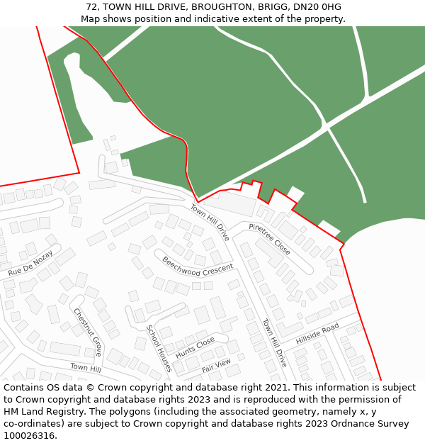 72, TOWN HILL DRIVE, BROUGHTON, BRIGG, DN20 0HG: Location map and indicative extent of plot