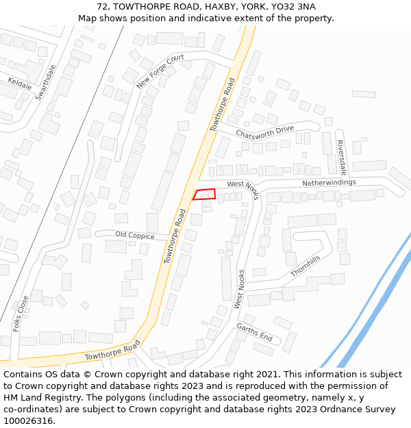 72, TOWTHORPE ROAD, HAXBY, YORK, YO32 3NA: Location map and indicative extent of plot