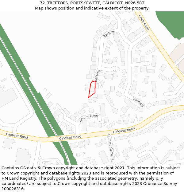 72, TREETOPS, PORTSKEWETT, CALDICOT, NP26 5RT: Location map and indicative extent of plot