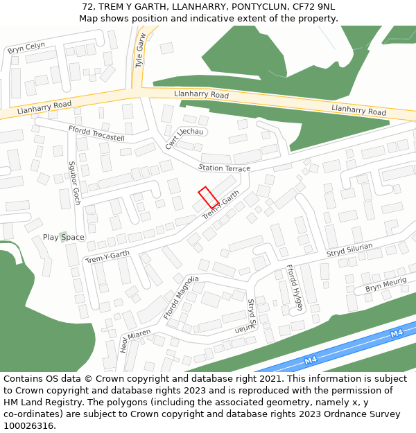 72, TREM Y GARTH, LLANHARRY, PONTYCLUN, CF72 9NL: Location map and indicative extent of plot