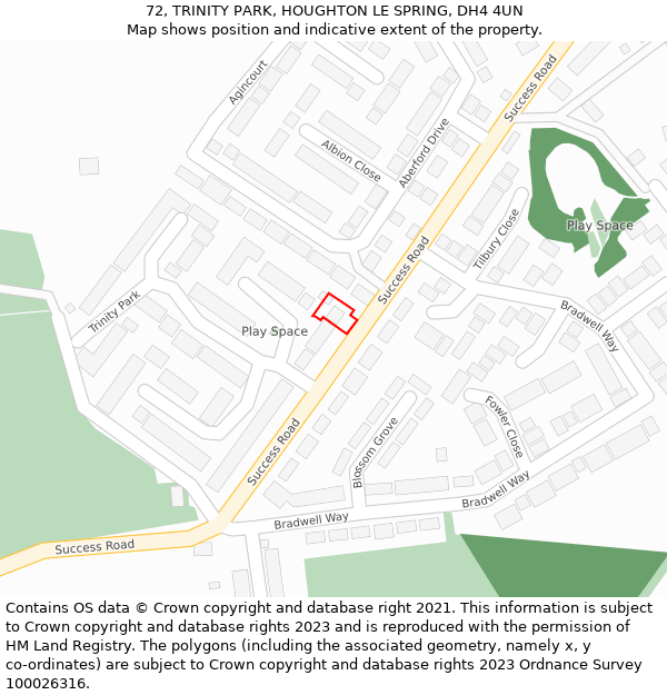 72, TRINITY PARK, HOUGHTON LE SPRING, DH4 4UN: Location map and indicative extent of plot