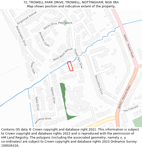 72, TROWELL PARK DRIVE, TROWELL, NOTTINGHAM, NG9 3RA: Location map and indicative extent of plot
