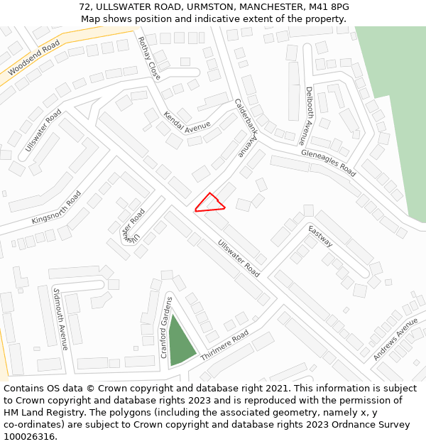 72, ULLSWATER ROAD, URMSTON, MANCHESTER, M41 8PG: Location map and indicative extent of plot