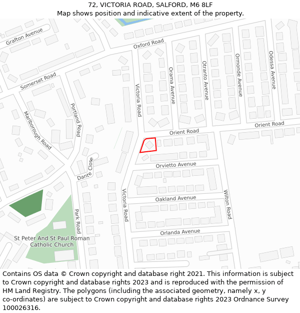 72, VICTORIA ROAD, SALFORD, M6 8LF: Location map and indicative extent of plot