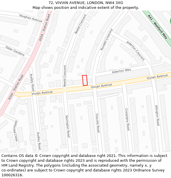 72, VIVIAN AVENUE, LONDON, NW4 3XG: Location map and indicative extent of plot