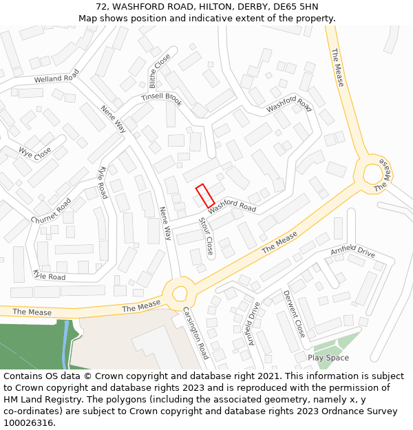 72, WASHFORD ROAD, HILTON, DERBY, DE65 5HN: Location map and indicative extent of plot