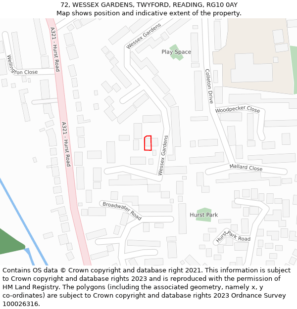 72, WESSEX GARDENS, TWYFORD, READING, RG10 0AY: Location map and indicative extent of plot