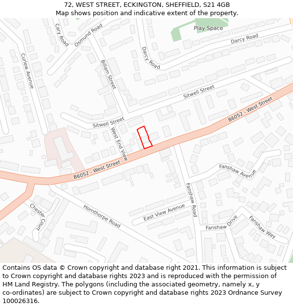 72, WEST STREET, ECKINGTON, SHEFFIELD, S21 4GB: Location map and indicative extent of plot