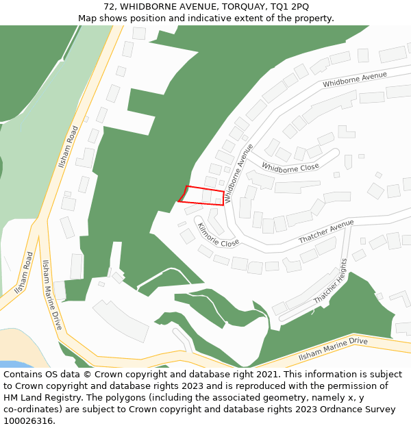 72, WHIDBORNE AVENUE, TORQUAY, TQ1 2PQ: Location map and indicative extent of plot