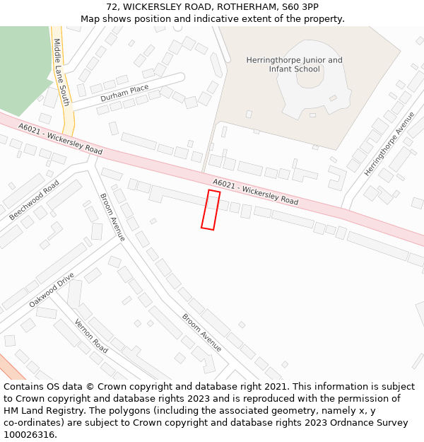 72, WICKERSLEY ROAD, ROTHERHAM, S60 3PP: Location map and indicative extent of plot