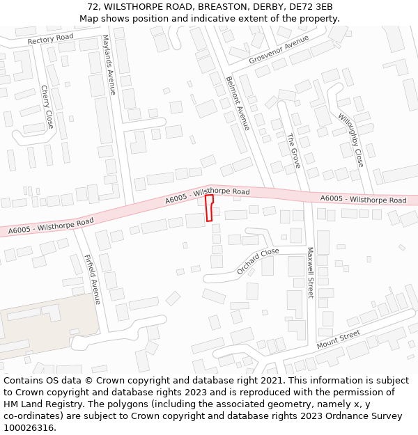 72, WILSTHORPE ROAD, BREASTON, DERBY, DE72 3EB: Location map and indicative extent of plot