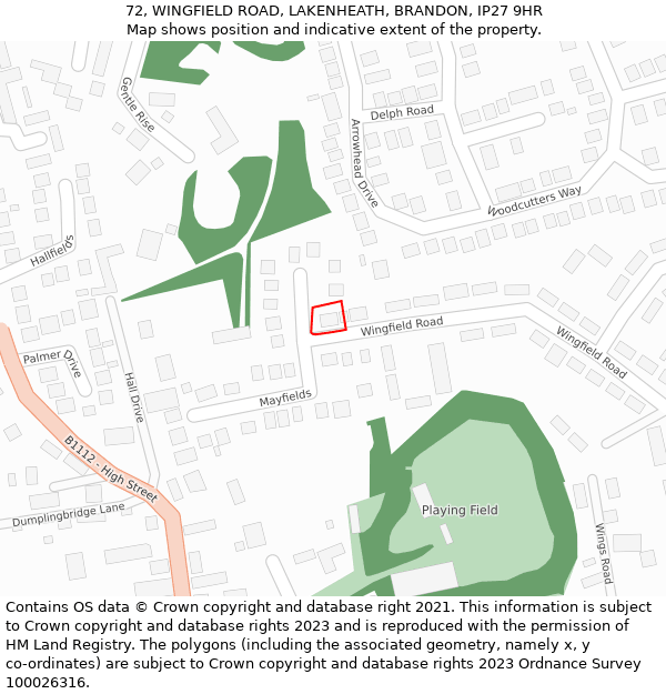 72, WINGFIELD ROAD, LAKENHEATH, BRANDON, IP27 9HR: Location map and indicative extent of plot