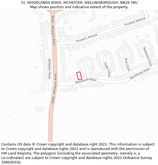 72, WOODLANDS ROAD, IRCHESTER, WELLINGBOROUGH, NN29 7BU: Location map and indicative extent of plot