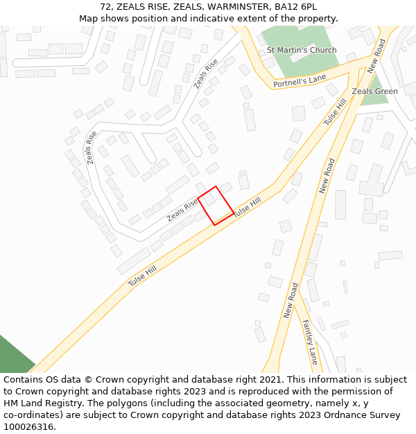 72, ZEALS RISE, ZEALS, WARMINSTER, BA12 6PL: Location map and indicative extent of plot