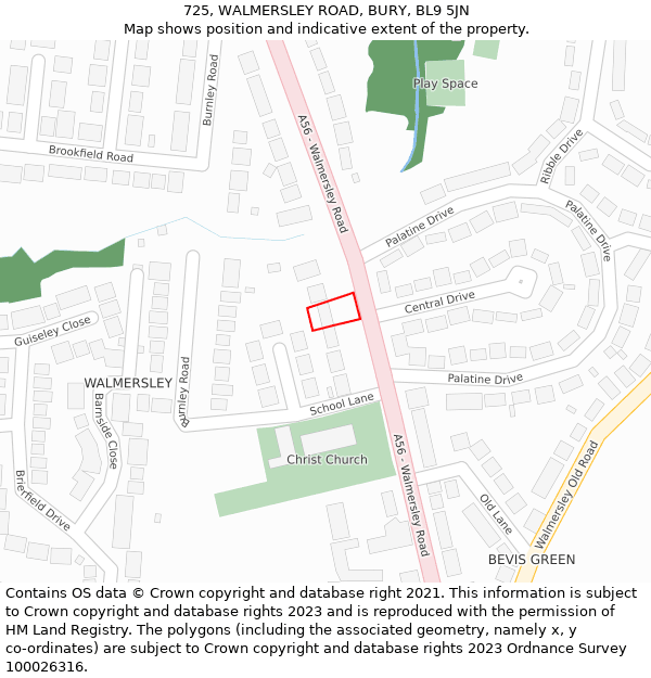 725, WALMERSLEY ROAD, BURY, BL9 5JN: Location map and indicative extent of plot