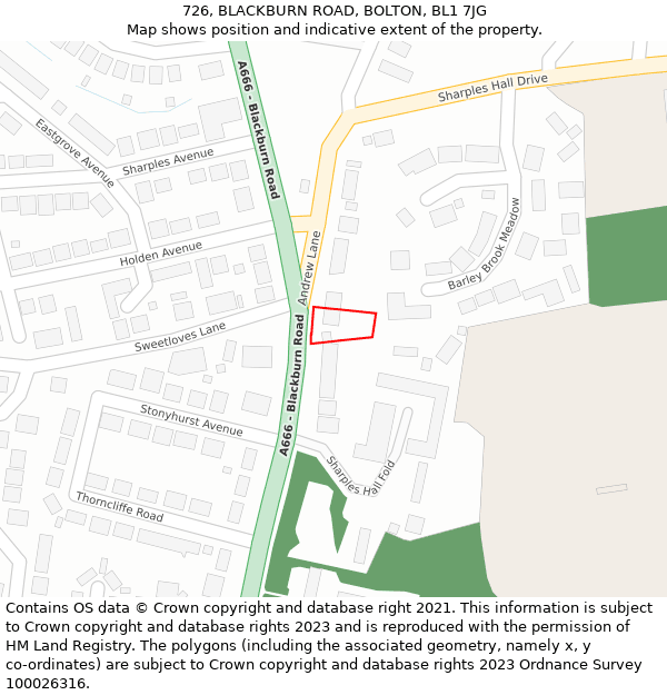726, BLACKBURN ROAD, BOLTON, BL1 7JG: Location map and indicative extent of plot