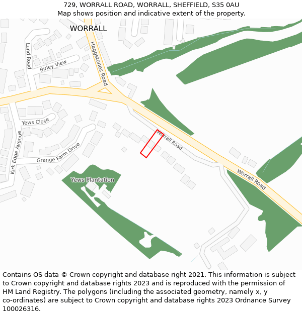 729, WORRALL ROAD, WORRALL, SHEFFIELD, S35 0AU: Location map and indicative extent of plot