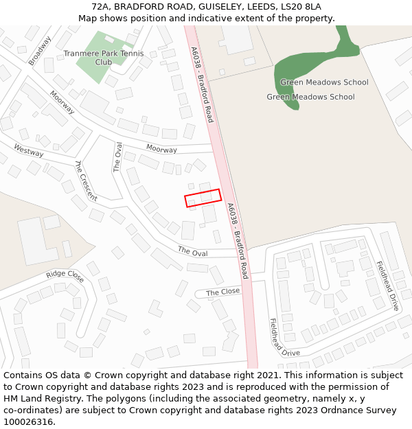 72A, BRADFORD ROAD, GUISELEY, LEEDS, LS20 8LA: Location map and indicative extent of plot