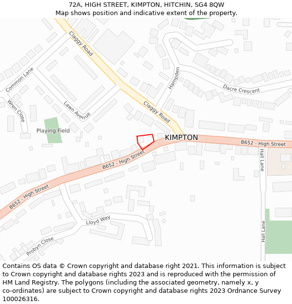 72A, HIGH STREET, KIMPTON, HITCHIN, SG4 8QW: Location map and indicative extent of plot