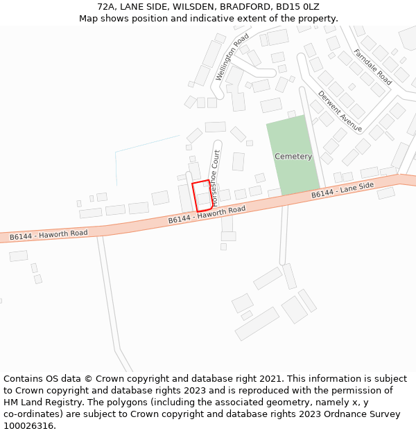 72A, LANE SIDE, WILSDEN, BRADFORD, BD15 0LZ: Location map and indicative extent of plot